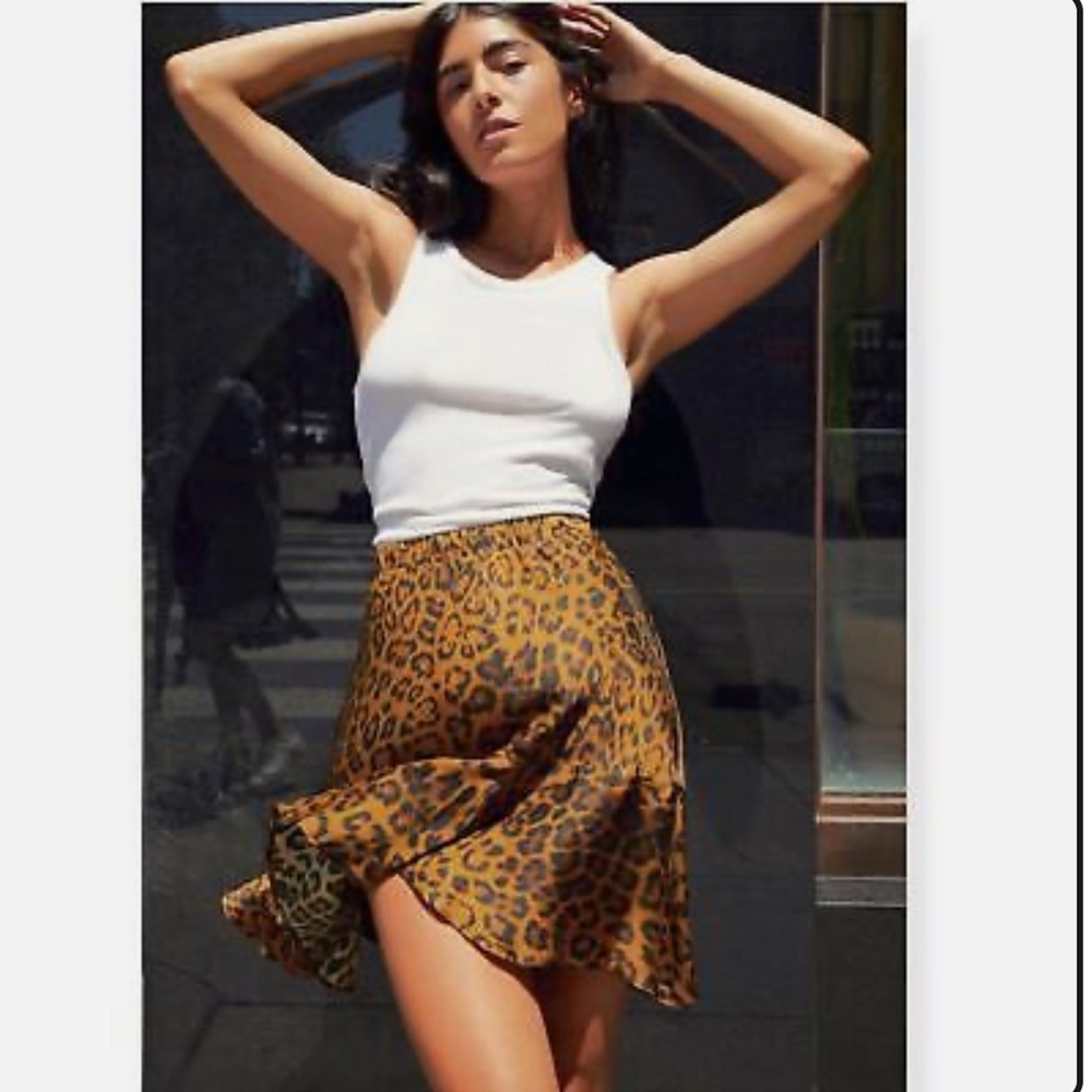 Nation LTD Leopard Print Satin Slip Skirt in Brown and Black